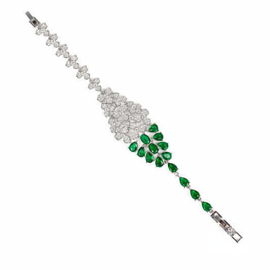 Clustered White Zircon & Teardrop Green Zircon Copper Statement Bracelet