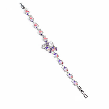 Crystal Floral Copper Bracelet with Pink-Purple Gradient & Diamond-Cut Zircon Halos for Romantic Occasions & Daily Elegant Wear