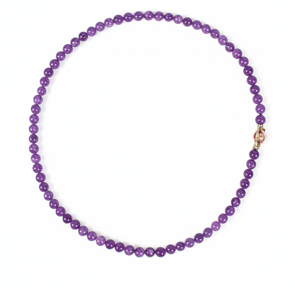 Elegant Amethyst Bead Necklace with Intricate Copper & Zirconia Clasp