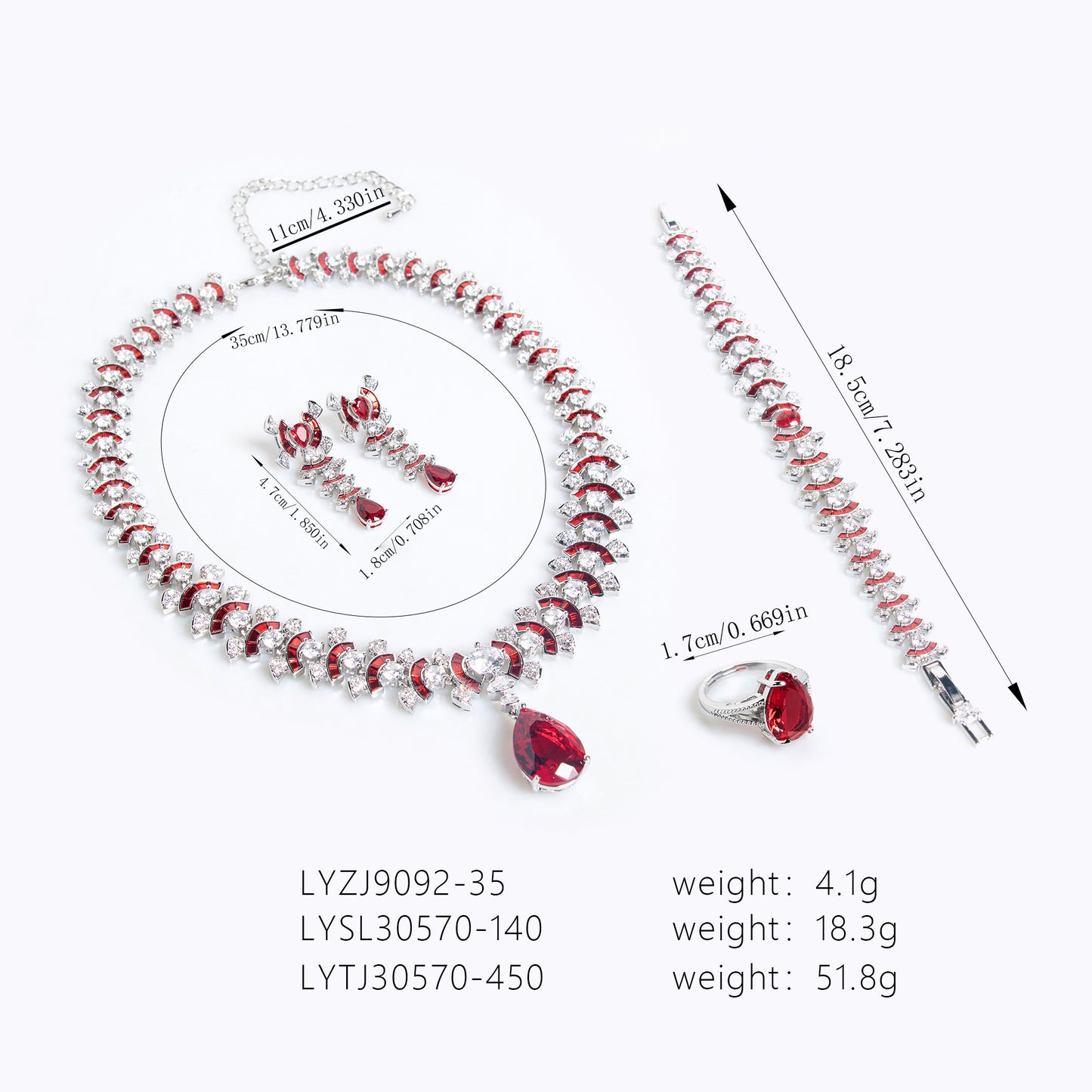 4pcs Copper with Zirconia Earrings & Necklace Jewelry Set