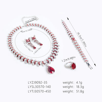 4pcs Copper with Zirconia Earrings & Necklace Jewelry Set