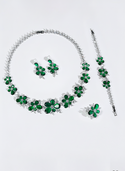 4pcs Copper with Zirconia Earrings & Necklace Jewelry Set