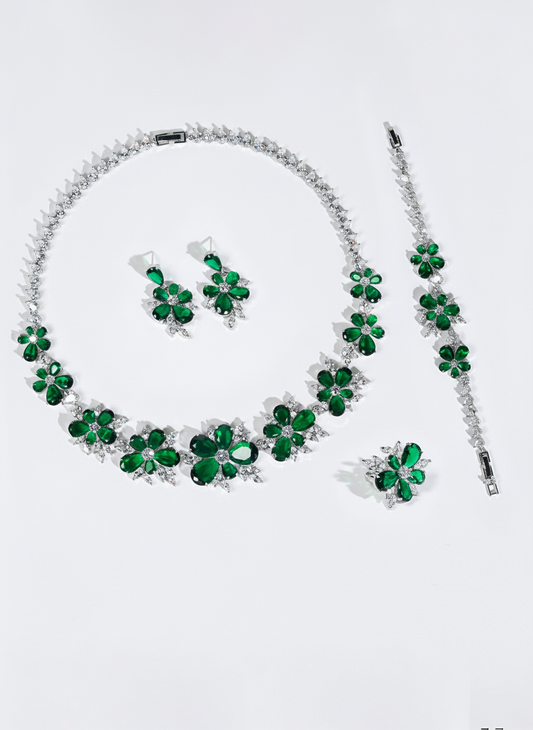 4pcs Copper with Zirconia Earrings & Necklace Jewelry Set