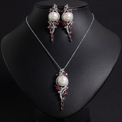 2pcs Copper with Zirconia Earrings & Necklace Jewelry Set