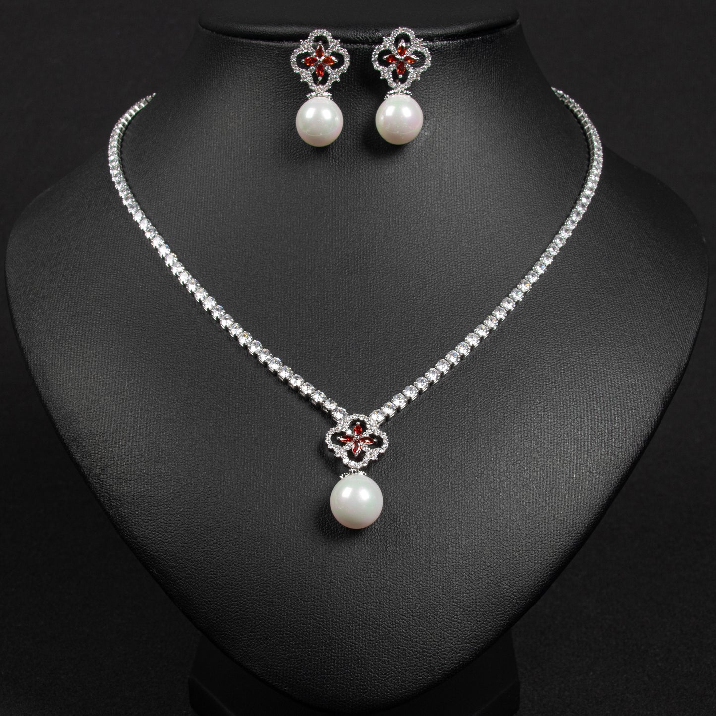 2pcs Copper with Zirconia Earrings & Necklace Jewelry Set