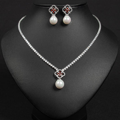 2pcs Copper with Zirconia Earrings & Necklace Jewelry Set