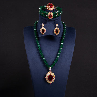 4pcs Copper with Zirconia Earrings & Necklace Jewelry Set