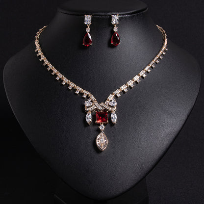 2pcs Copper with Zirconia Earrings & Necklace Jewelry Set