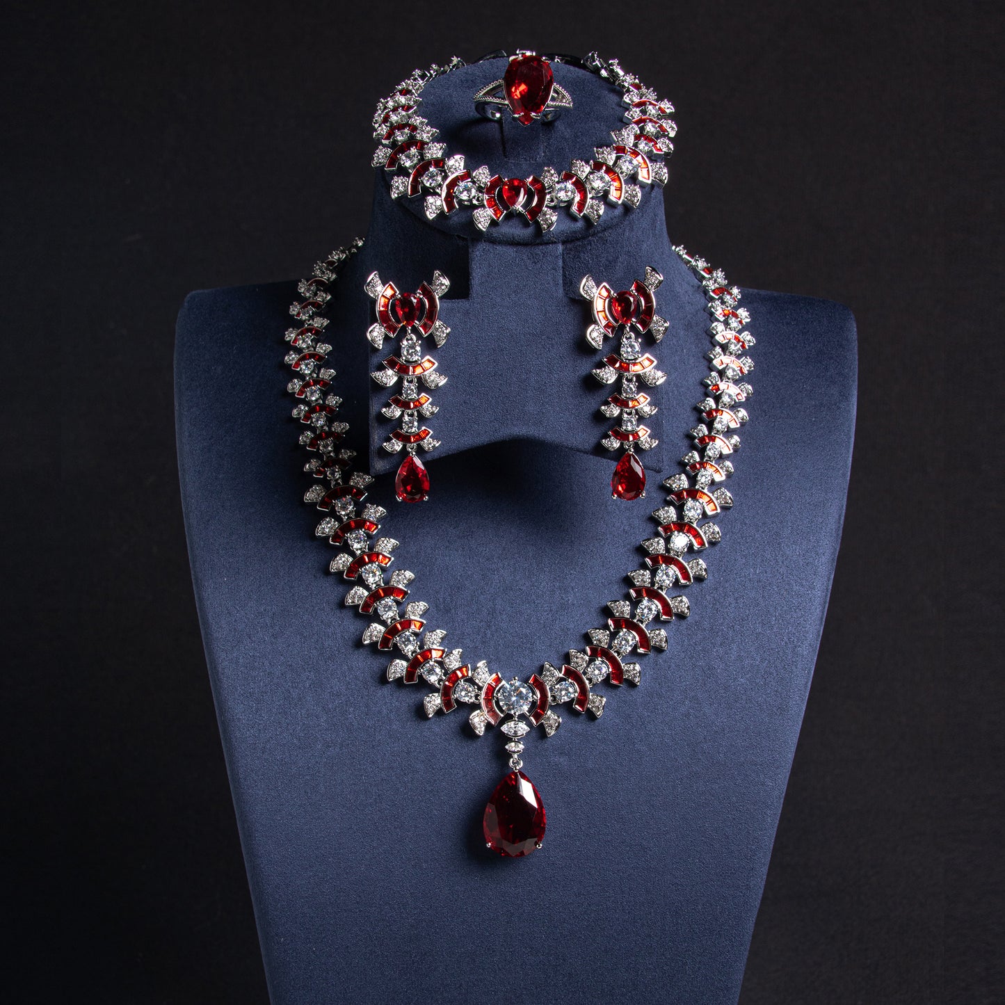 4pcs Copper with Zirconia Earrings & Necklace Jewelry Set