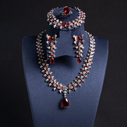 4pcs Copper with Zirconia Earrings & Necklace Jewelry Set