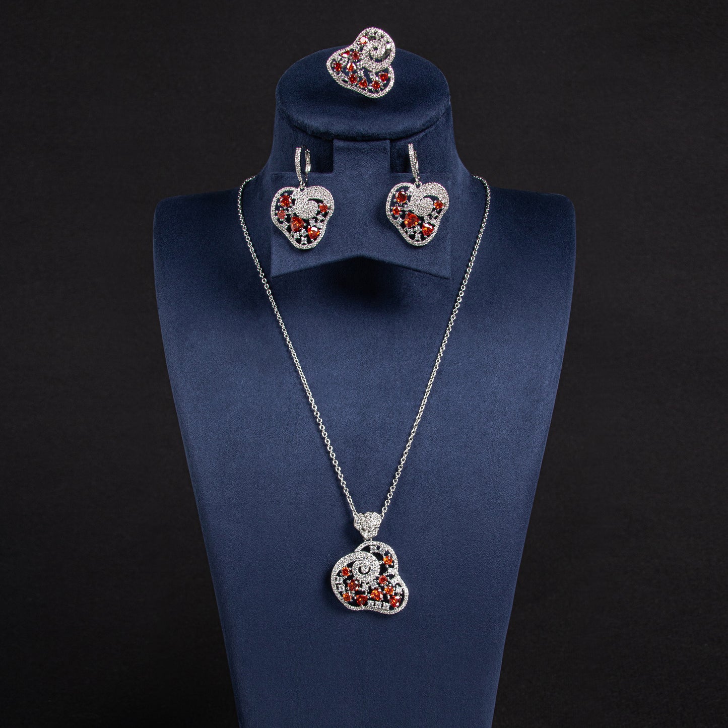 4pcs Copper with Zirconia Earrings & Necklace Jewelry Set