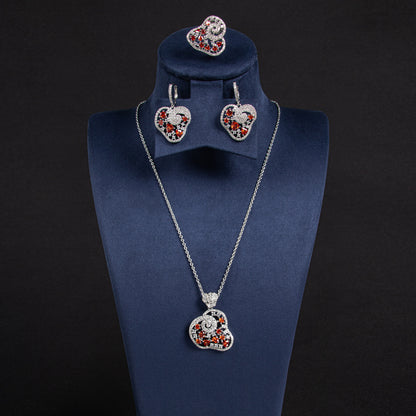 4pcs Copper with Zirconia Earrings & Necklace Jewelry Set