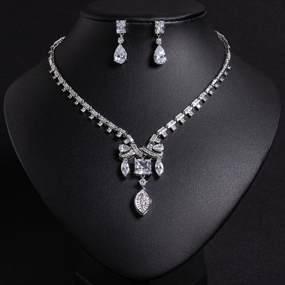 2pcs Copper with Zirconia Earrings & Necklace Jewelry Set