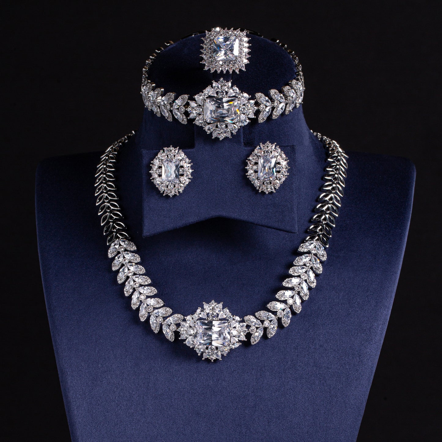 4pc Copper with Zirconia Earrings & Necklace Jewelry Set