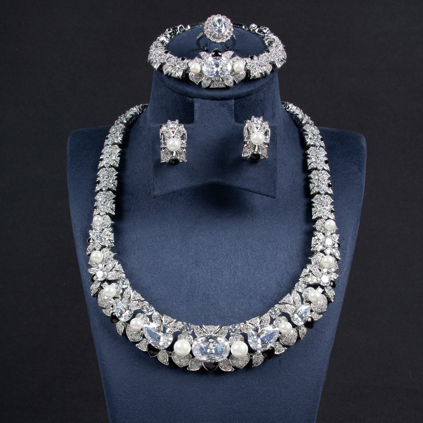4pc Copper with Zirconia Earrings & Necklace Jewelry Set