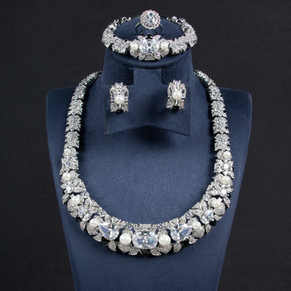 4pc Copper with Zirconia Earrings & Necklace Jewelry Set