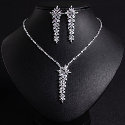 2pcs Copper with Zirconia Earrings & Necklace Jewelry Set