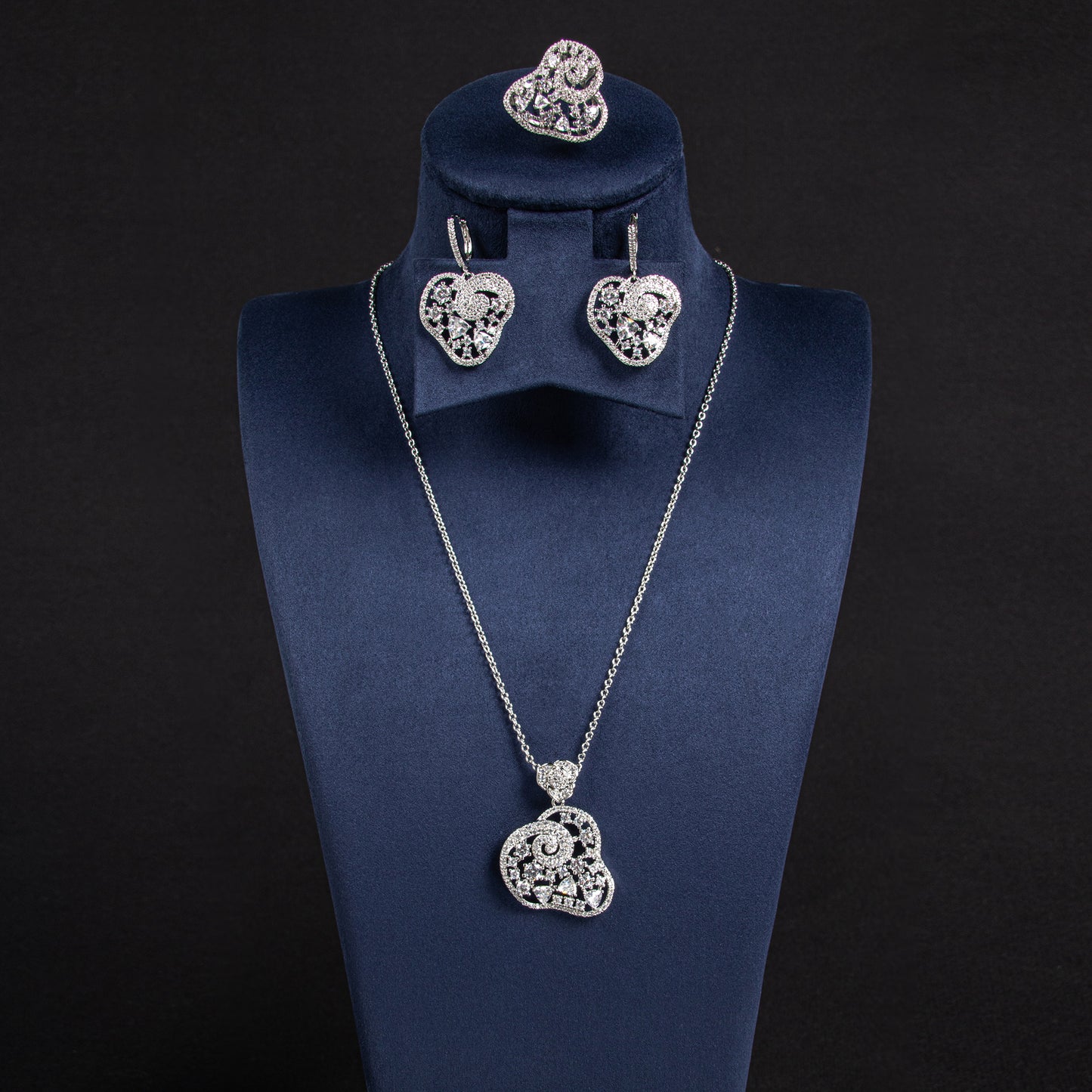 4pcs Copper with Zirconia Earrings & Necklace Jewelry Set
