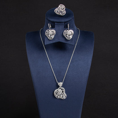 4pcs Copper with Zirconia Earrings & Necklace Jewelry Set