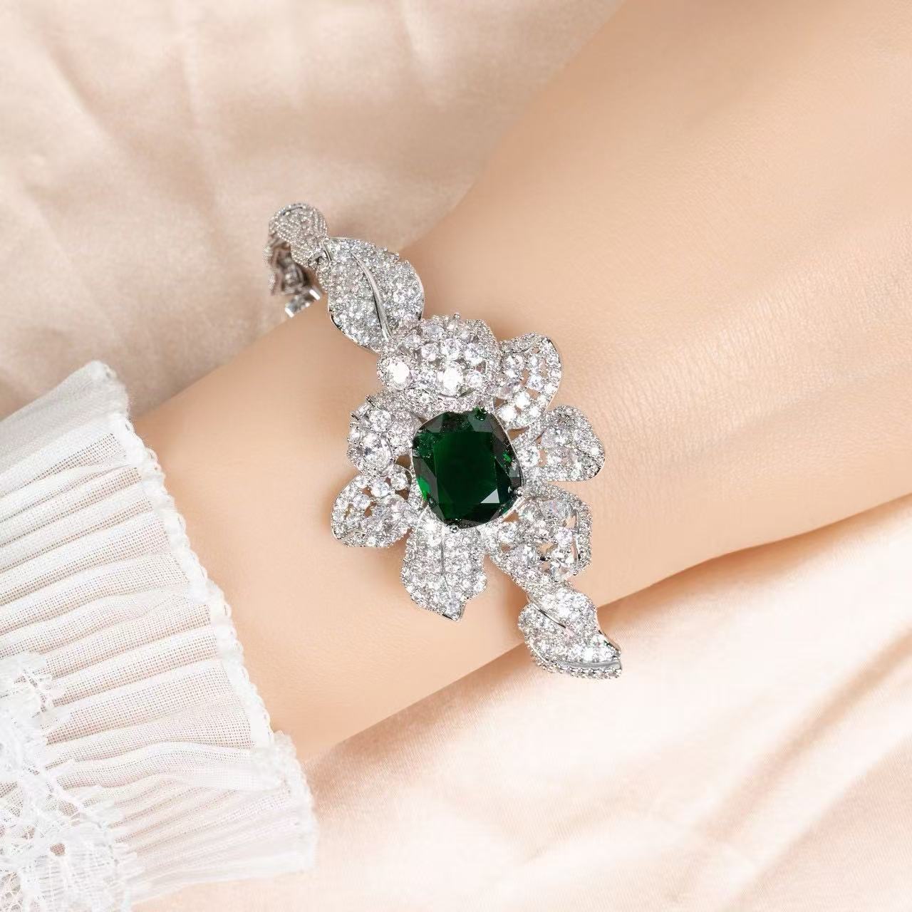 Vibrant Floral Zircon & Copper Bracelet with Multi-Gem Blossom and Leaf Motifs for Bohemian Style & Festive Occasion Wear