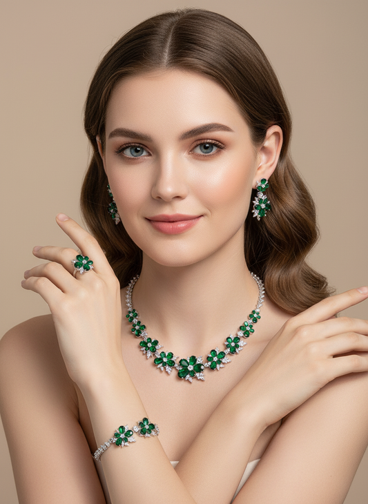 4pcs Copper with Zirconia Earrings & Necklace Jewelry Set