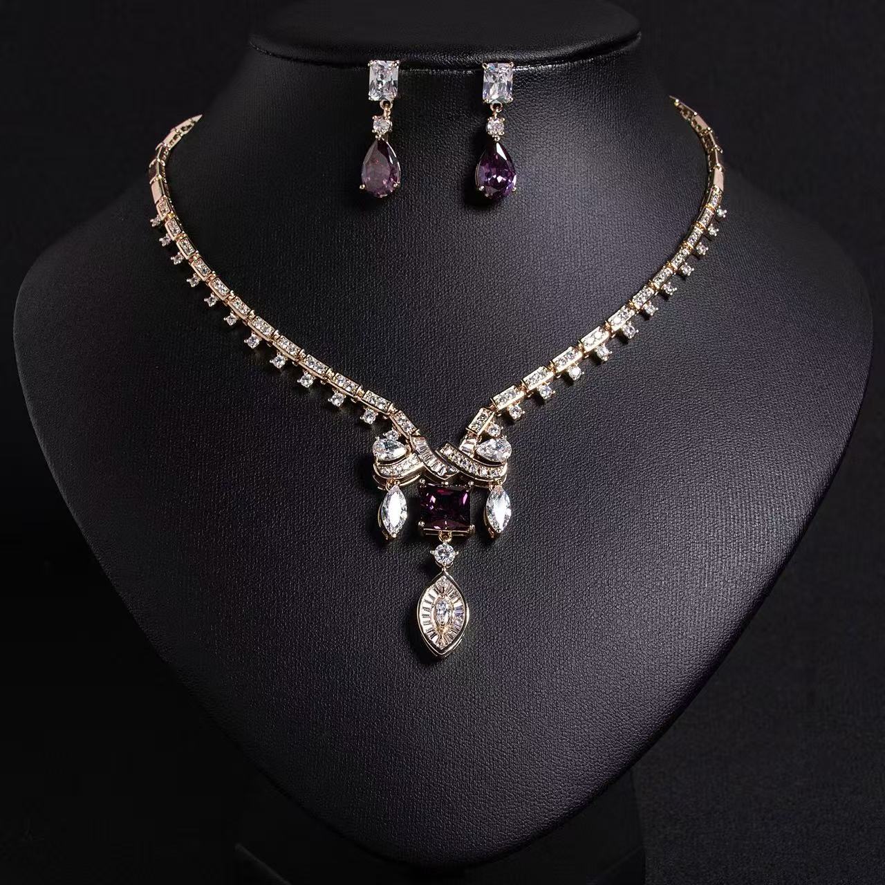 Retro Indian Style AAA Cubic ZIrconia Pendant Bridal Jewelry Sets Women Wholesale Hot Sale