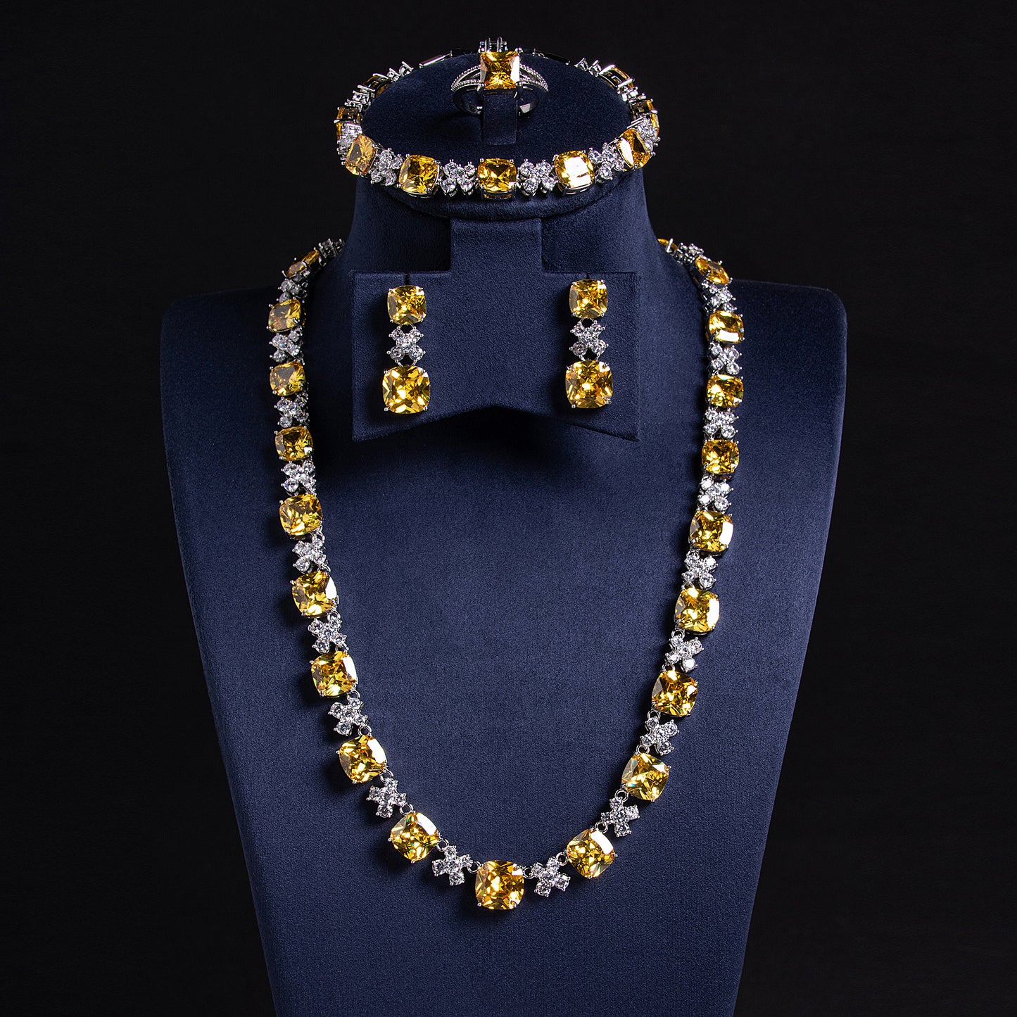 4pc Copper with Zirconia Earrings & Necklace Jewelry Set