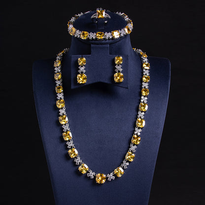 4pc Copper with Zirconia Earrings & Necklace Jewelry Set