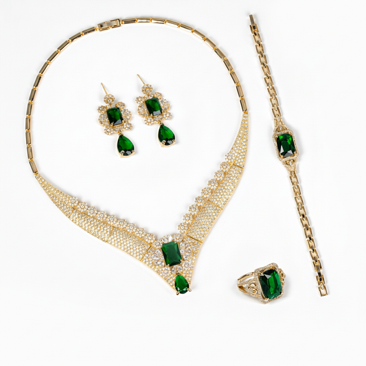 4pcs Copper with Zirconia Earrings & Necklace Jewelry Set