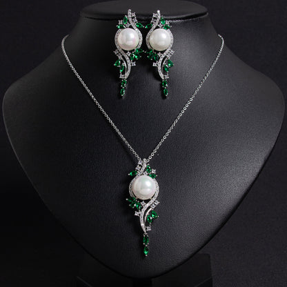 2pcs Copper with Zirconia Earrings & Necklace Jewelry Set