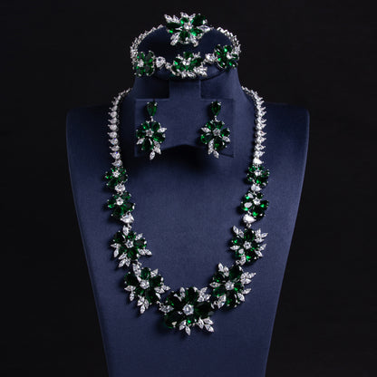4pcs Copper with Zirconia Earrings & Necklace Jewelry Set