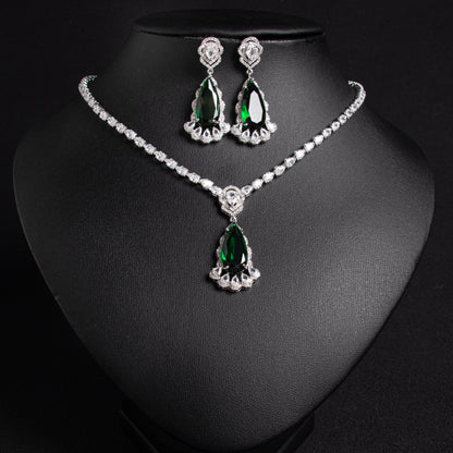 2pcs Copper with Zirconia Earrings & Necklace Jewelry Set