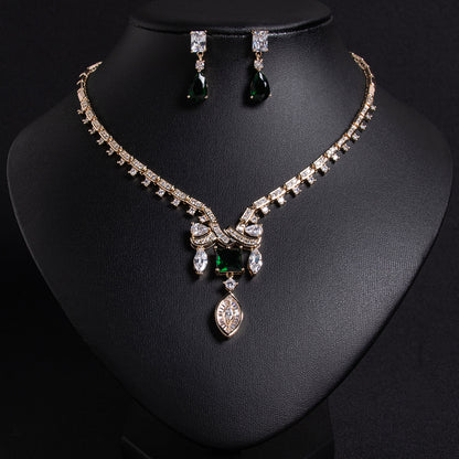 2pcs Copper with Zirconia Earrings & Necklace Jewelry Set