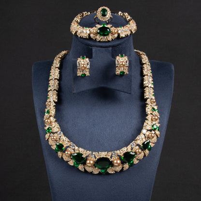 4pc Copper with Zirconia Earrings & Necklace Jewelry Set