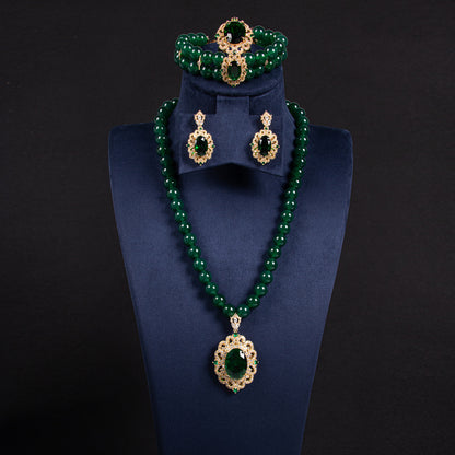 4pcs Copper with Zirconia Earrings & Necklace Jewelry Set