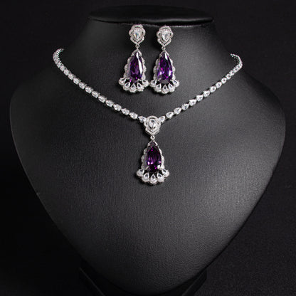 2pcs Copper with Zirconia Earrings & Necklace Jewelry Set