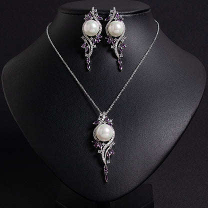2pcs Copper with Zirconia Earrings & Necklace Jewelry Set