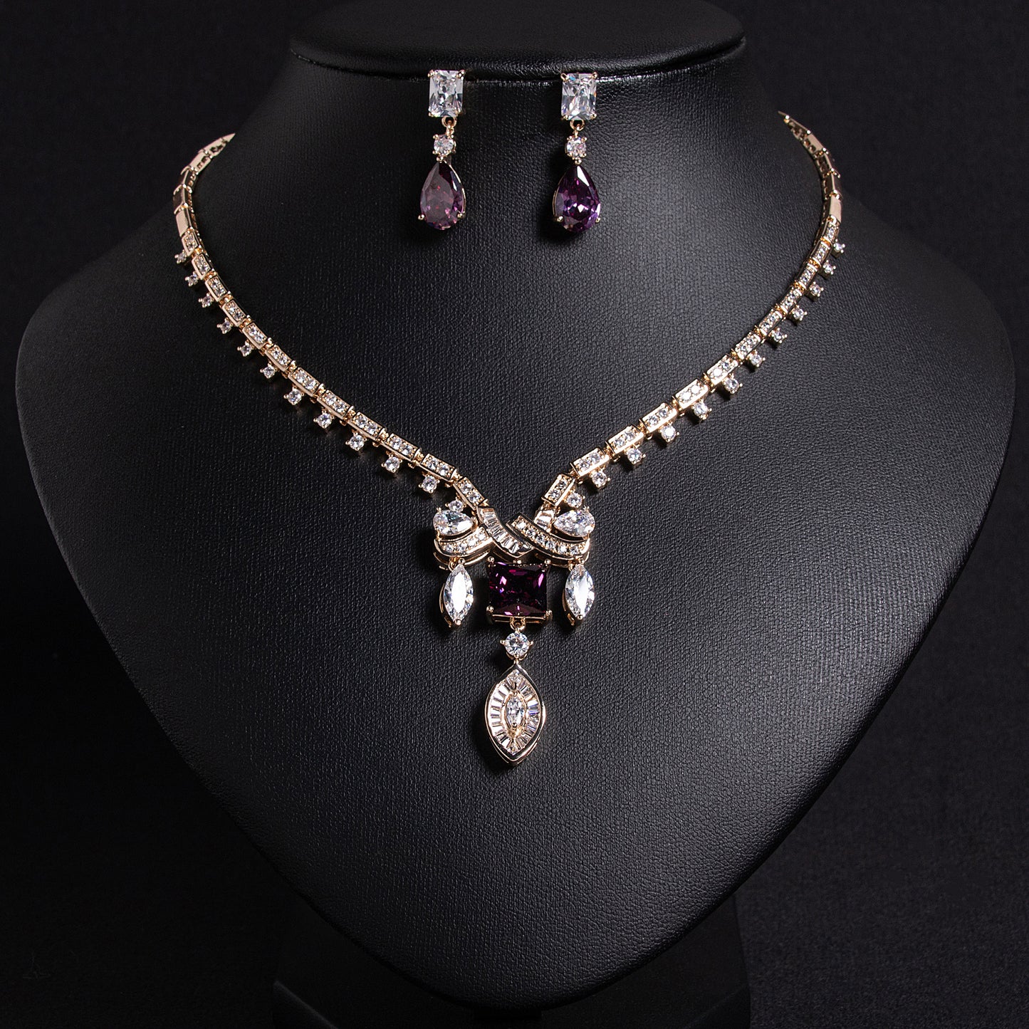 2pcs Copper with Zirconia Earrings & Necklace Jewelry Set