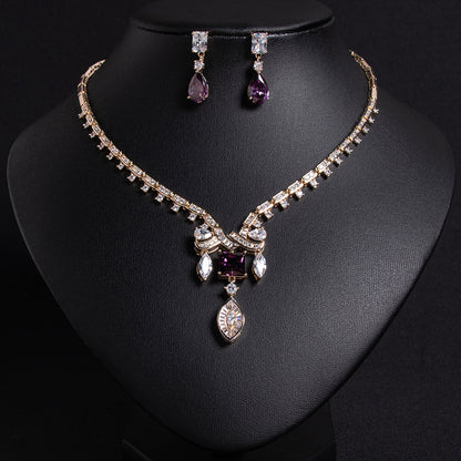 2pcs Copper with Zirconia Earrings & Necklace Jewelry Set