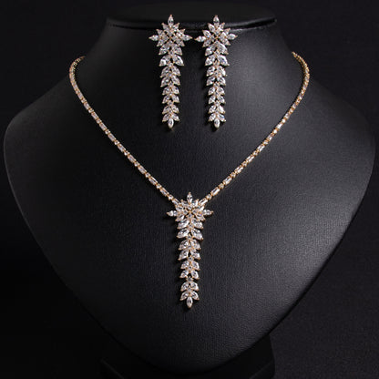 2pcs Copper with Zirconia Earrings & Necklace Jewelry Set