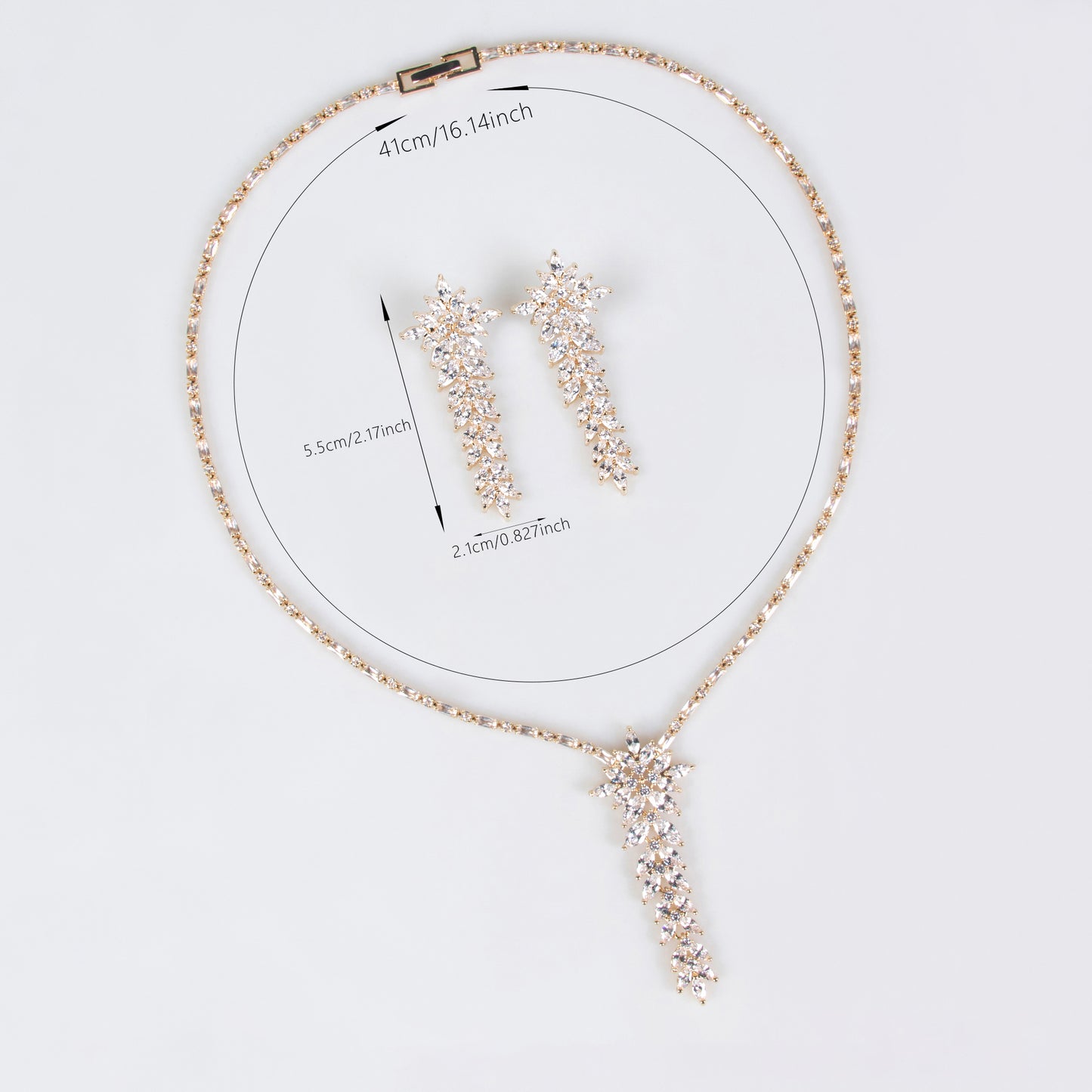 2pcs Copper with Zirconia Earrings & Necklace Jewelry Set
