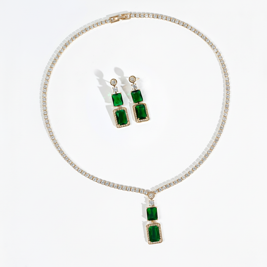2pcs Copper with Zirconia Earrings & Necklace Jewelry Set