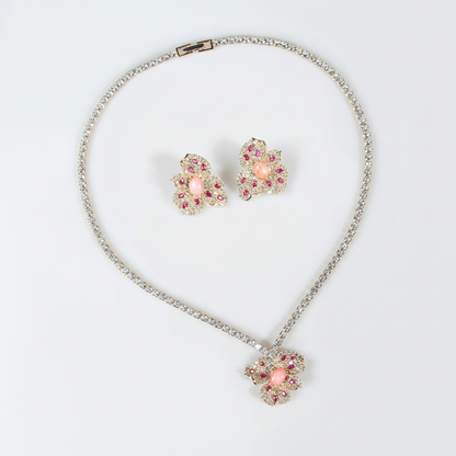 2pcs Copper with Zirconia Earrings & Necklace Jewelry Set