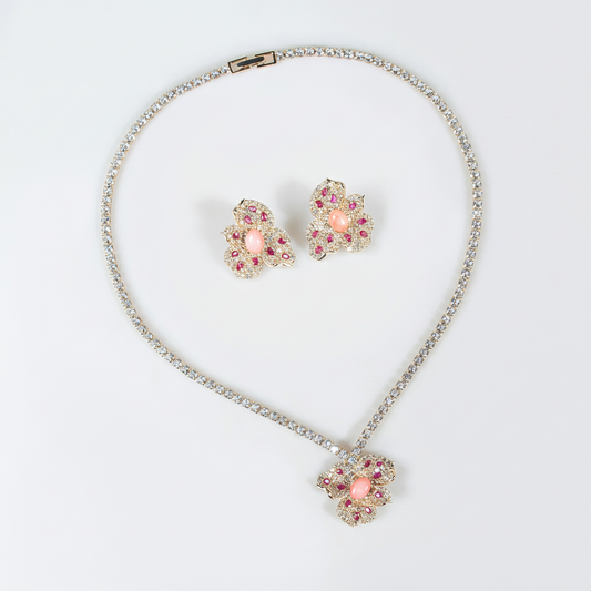 2pcs Copper with Zirconia Earrings & Necklace Jewelry Set