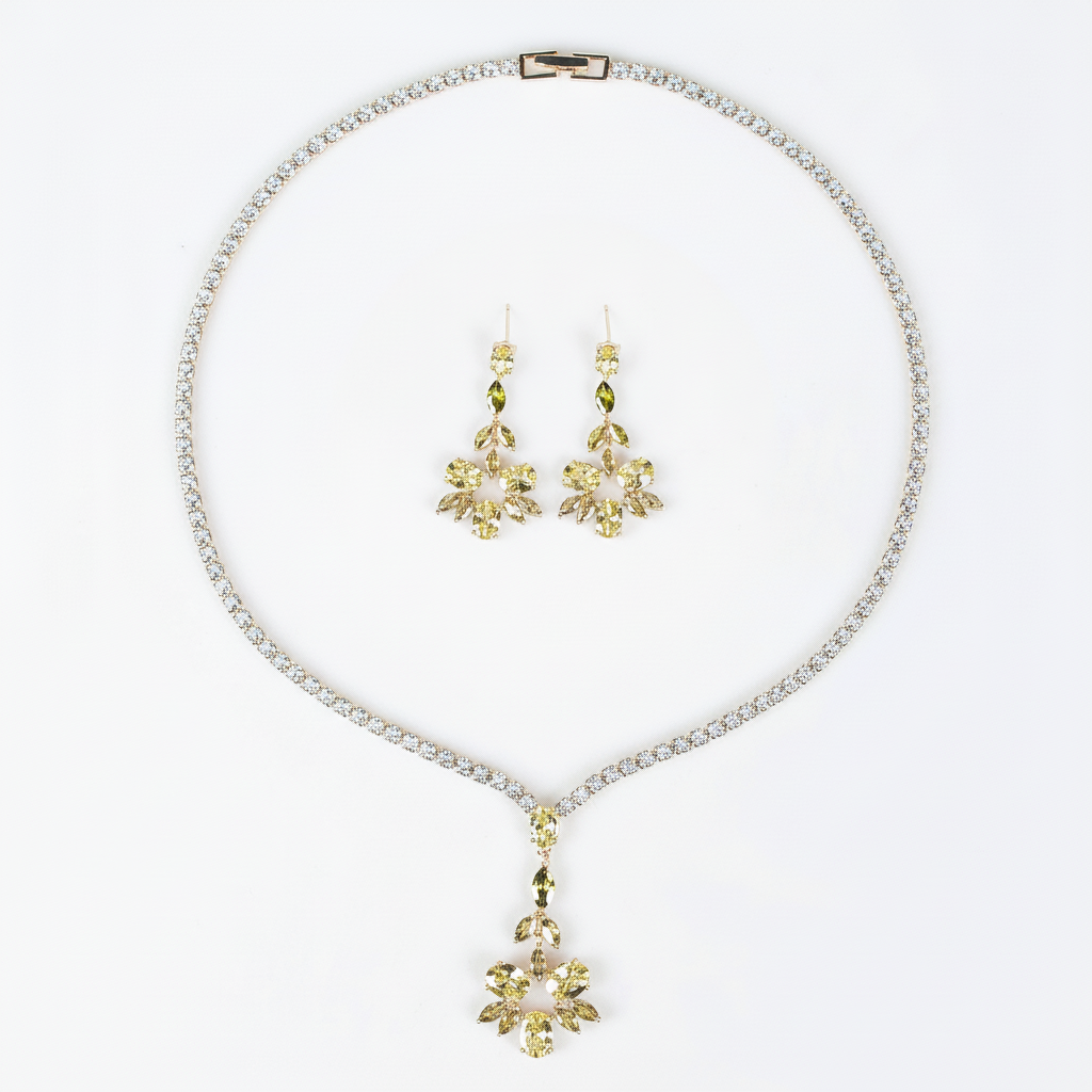 2pcs Copper with Zirconia Earrings & Necklace Jewelry Set