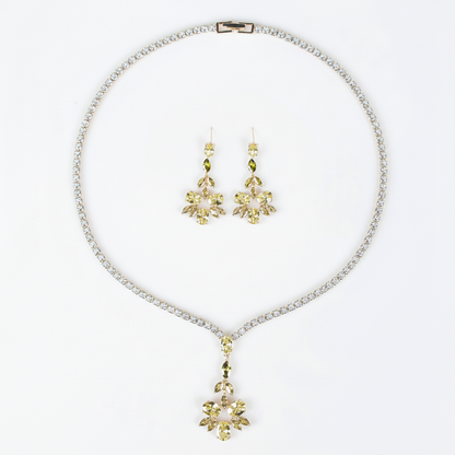 2pcs Copper with Zirconia Earrings & Necklace Jewelry Set