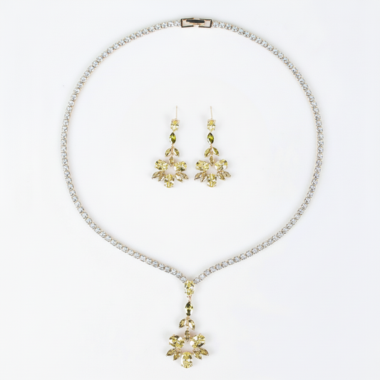 2pcs Copper with Zirconia Earrings & Necklace Jewelry Set