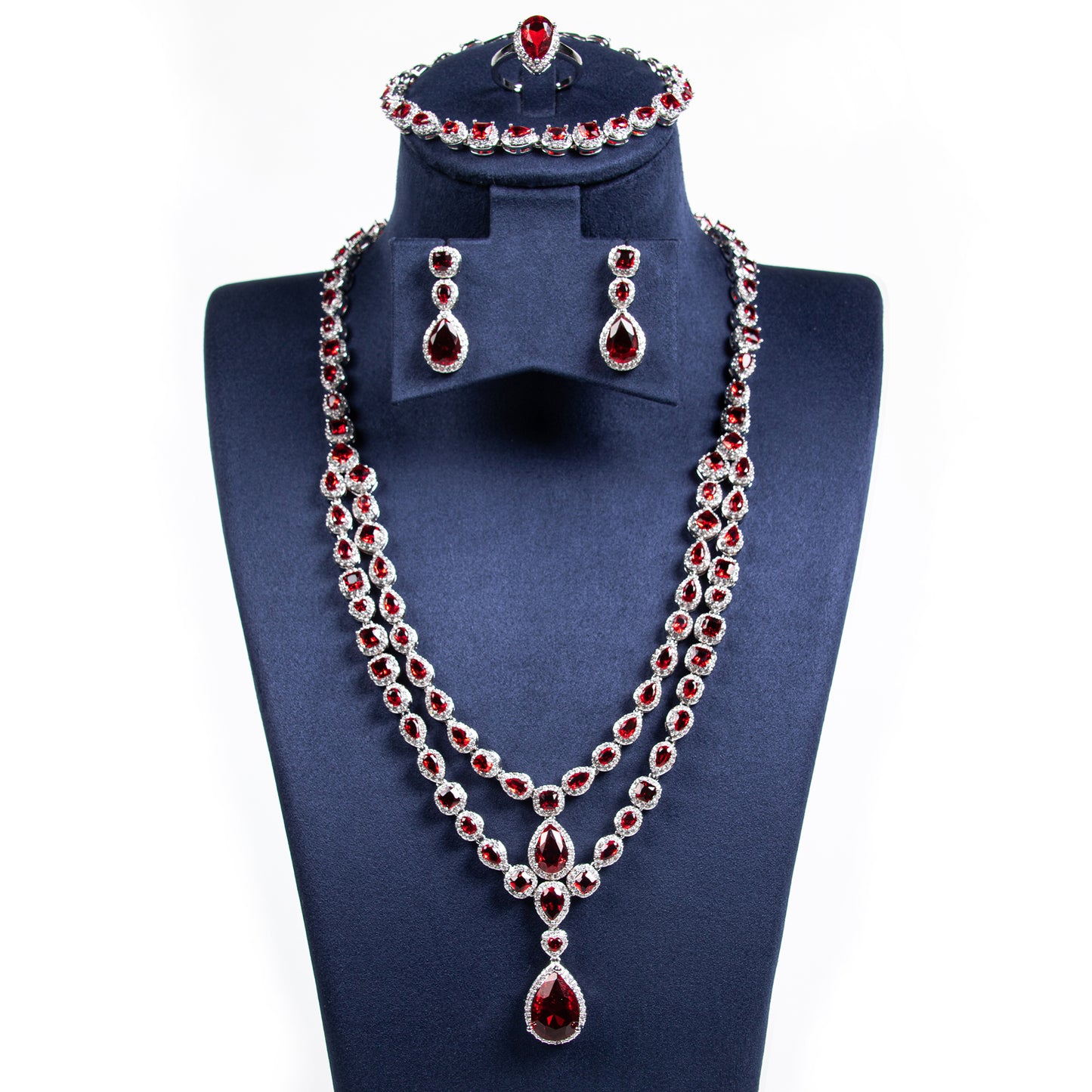 Big Tear Drop Shaped Charms Dangling Double Layered Necklace Earrings Bracelet Earrings Sets For Women