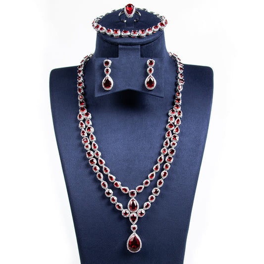 Big Tear Drop Shaped Charms Dangling Double Layered Necklace Earrings Bracelet Earrings Sets For Women