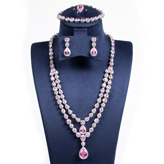 Big Tear Drop Shaped Charms Dangling Double Layered Necklace Earrings Bracelet Earrings Sets For Women